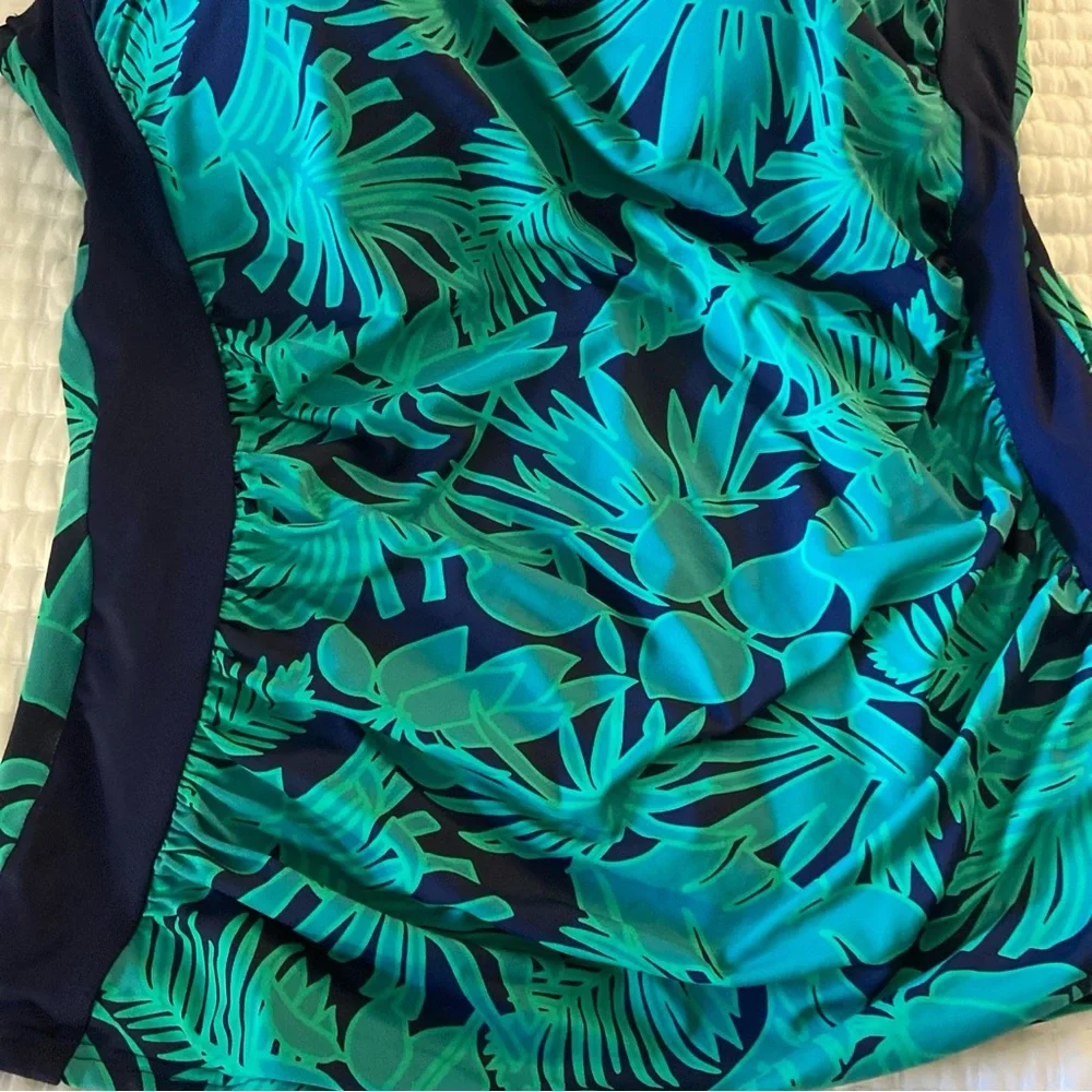 Navy Green lands End Convertible Tropical Print Tankini Top Plus Sz 16L - Picture 3 of 4